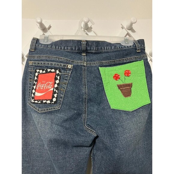 Women's Jones New York Denim Bell Bottom Jeans Sz 6 Custom Patchwork Characters - Picture 11 of 16